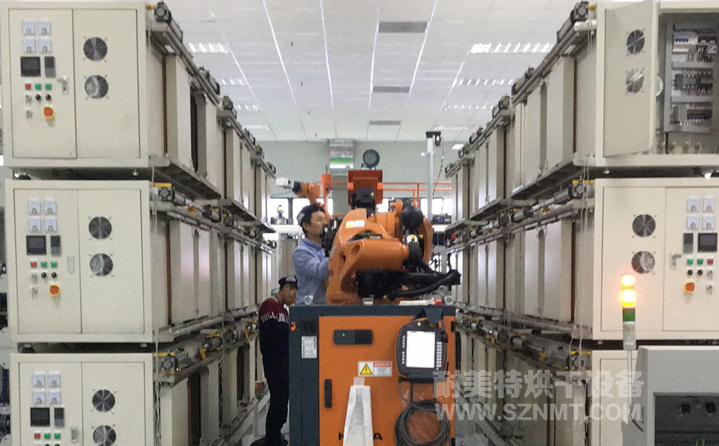 機械手自動抓取,新能源汽車驅動馬達自動對接烘烤線